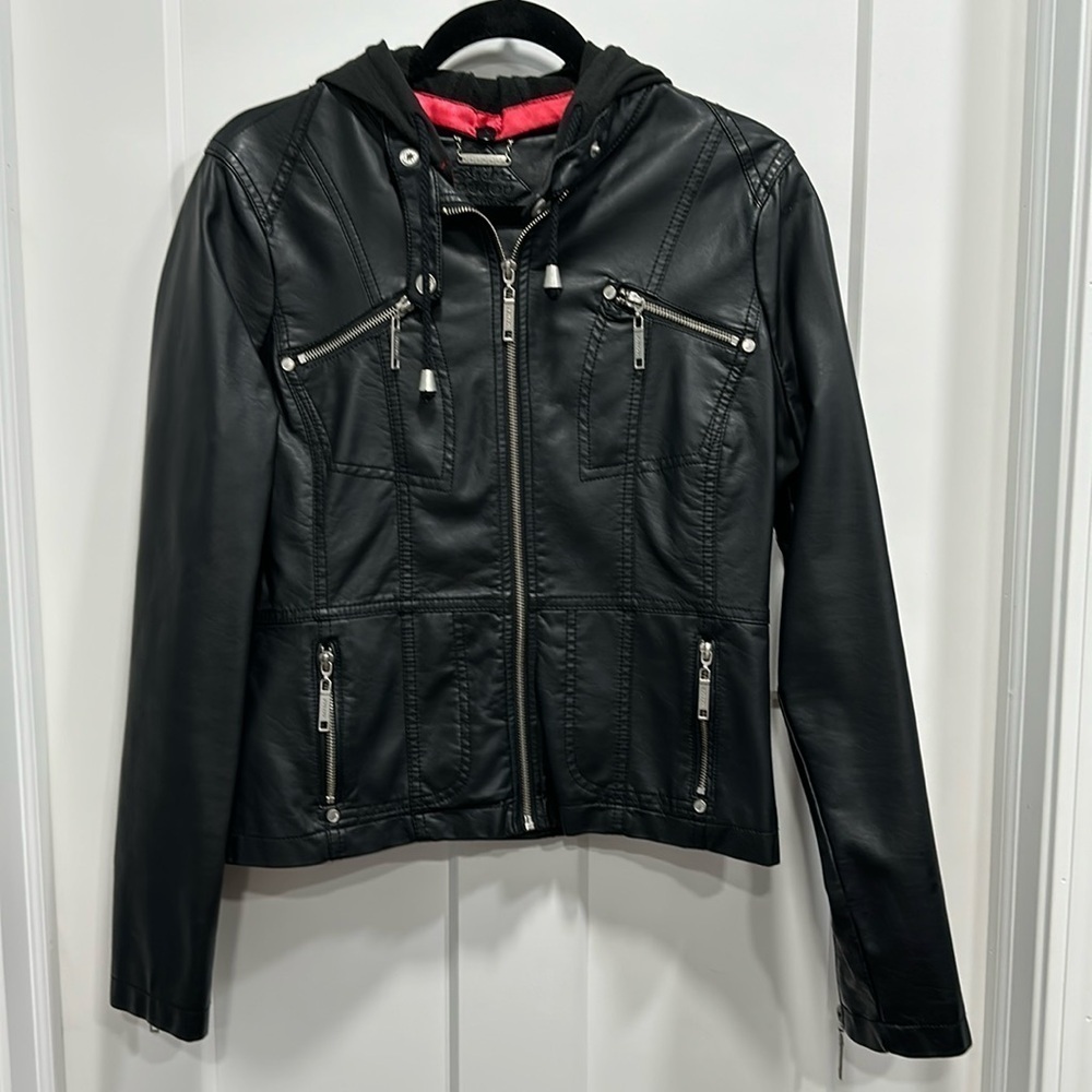 Jou Jou Black Faux Leather Jacket Size XL